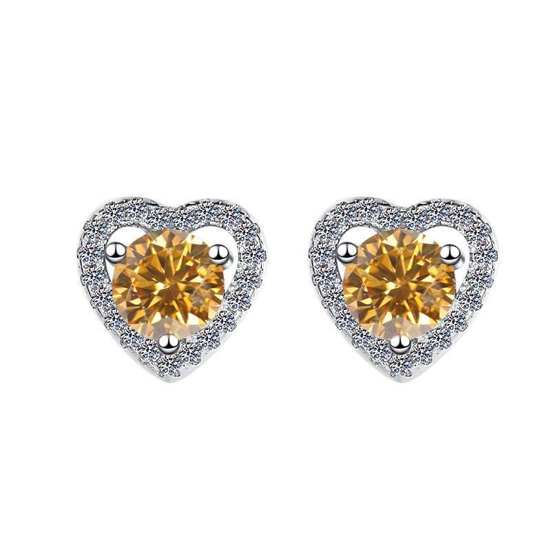 S925 Colorful Moissanite/CZ Heart Shape Halo Stud Earrings, 0.5ct D-Grade VVS Certificate, Hypoallergenic Sterling Silver Gift