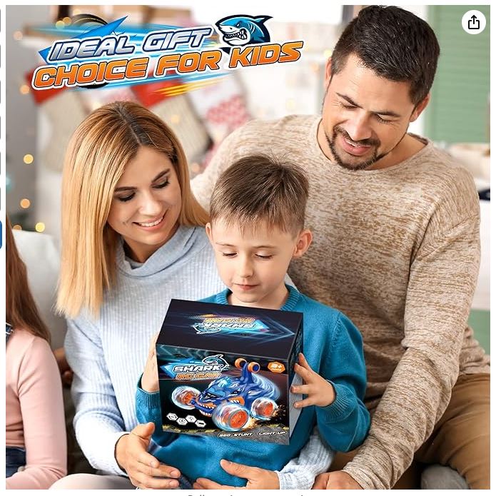 Remote Control Stunt Car Shark RC Kids Toy Outdoor 360° Rotating Boys and Girls - Blue