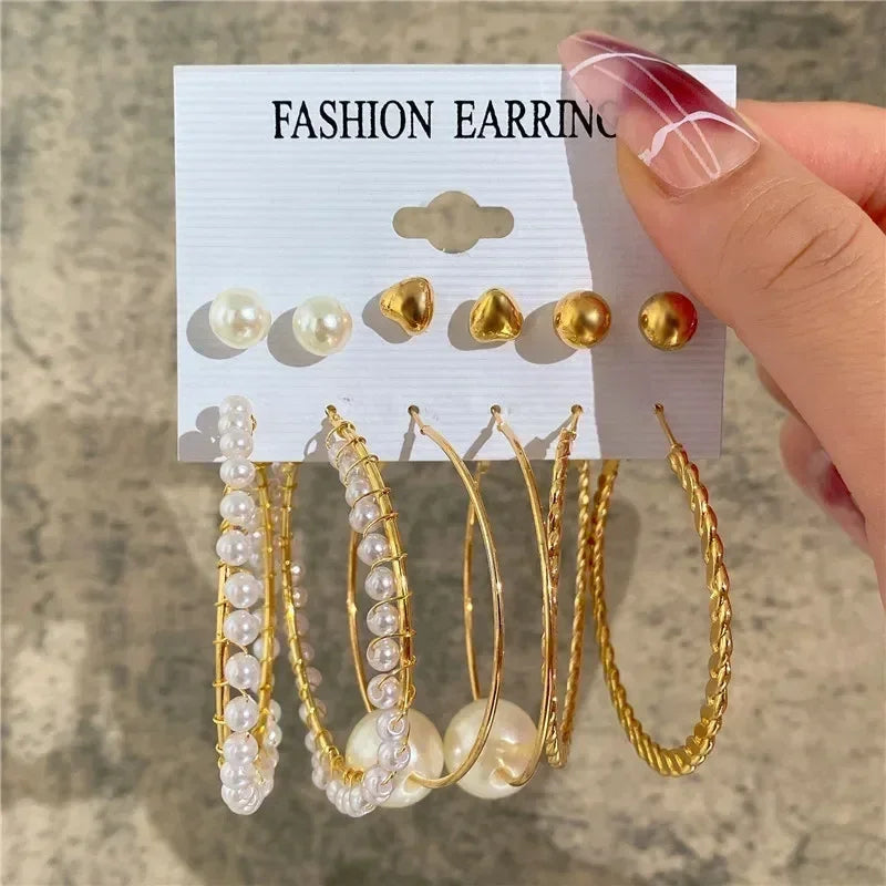 LETAPI Vintage Gold Color Circle Earrings for Women Girls Geometric Twist Dangle Earring Set New Fashion Jewelry Party Gifts