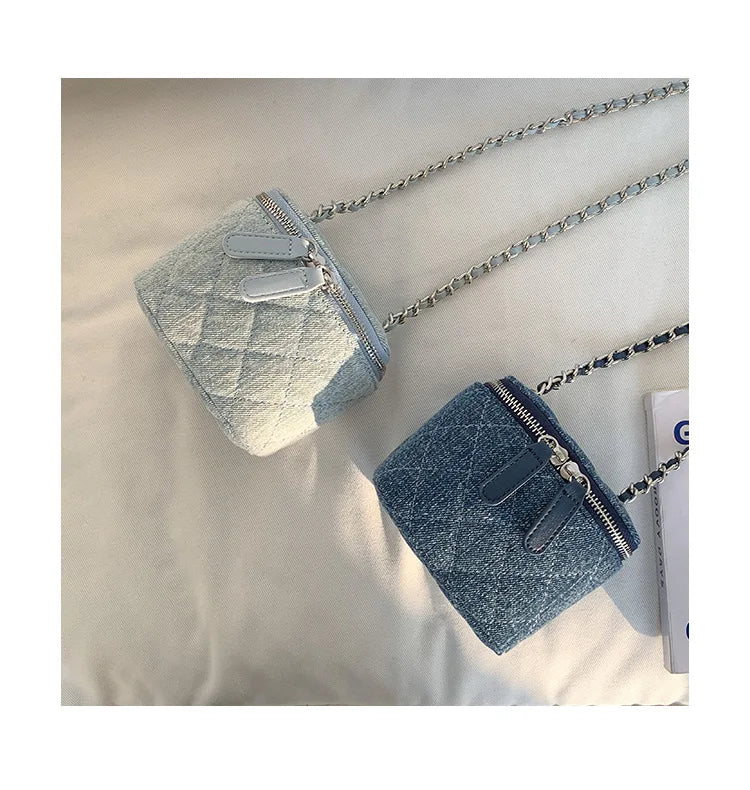 Mini Denim Crossbody Bags for Women | Lingge Chains Shoulder Bag & Fashion Brands Box Bag (Lipstick Coins Purses & Handbags)