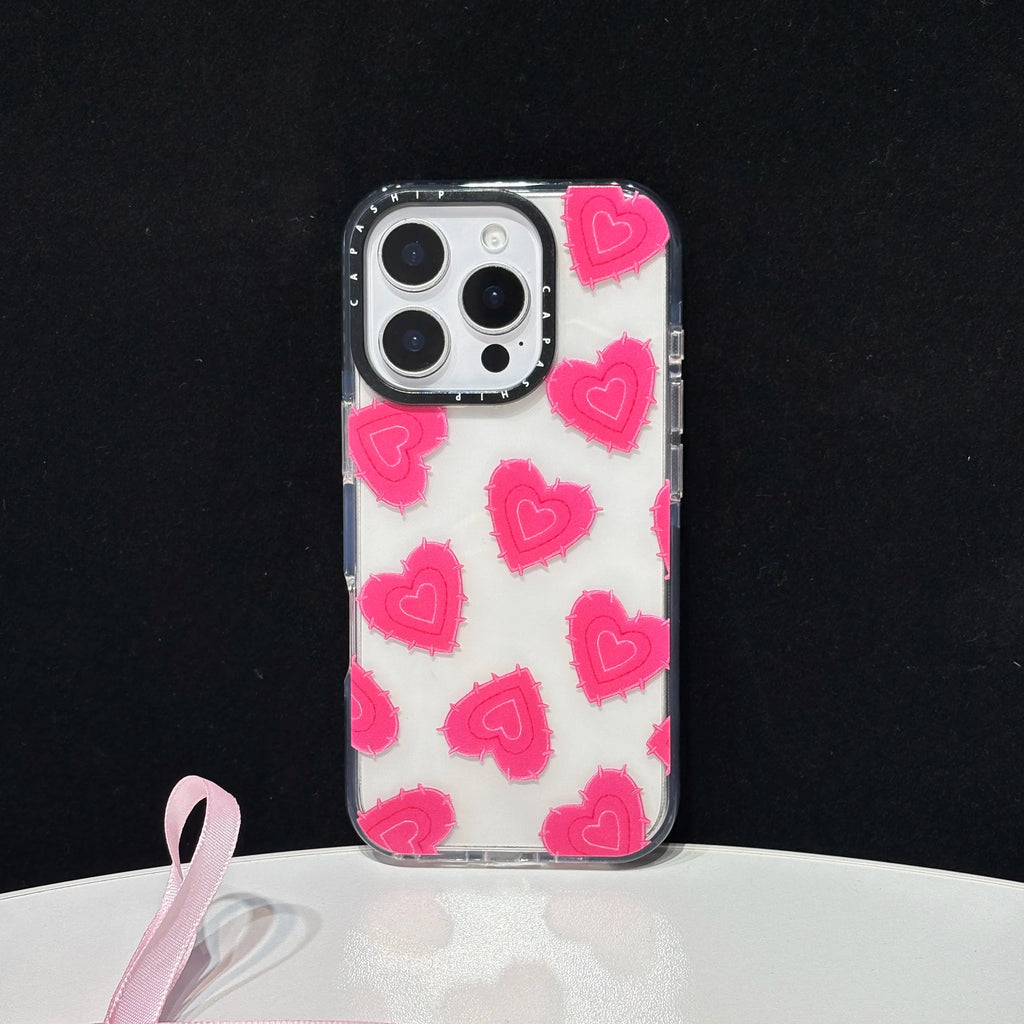 Rose Red Thorny Heart Pattern Transparent Phone Case For iPhone