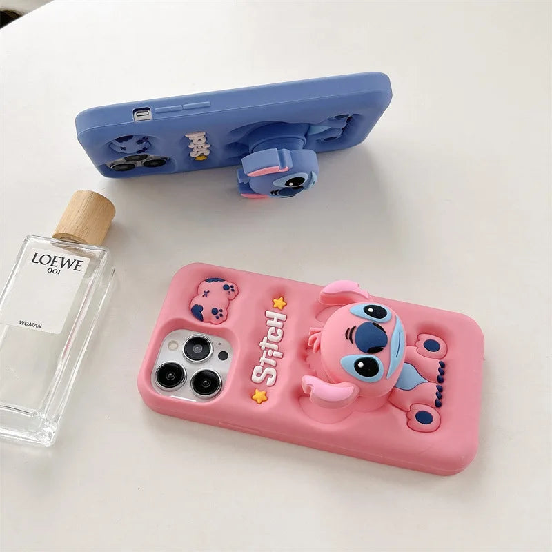Cute Cartoon Stitch Angel Telescopic Bracket Phone Case For iPhone