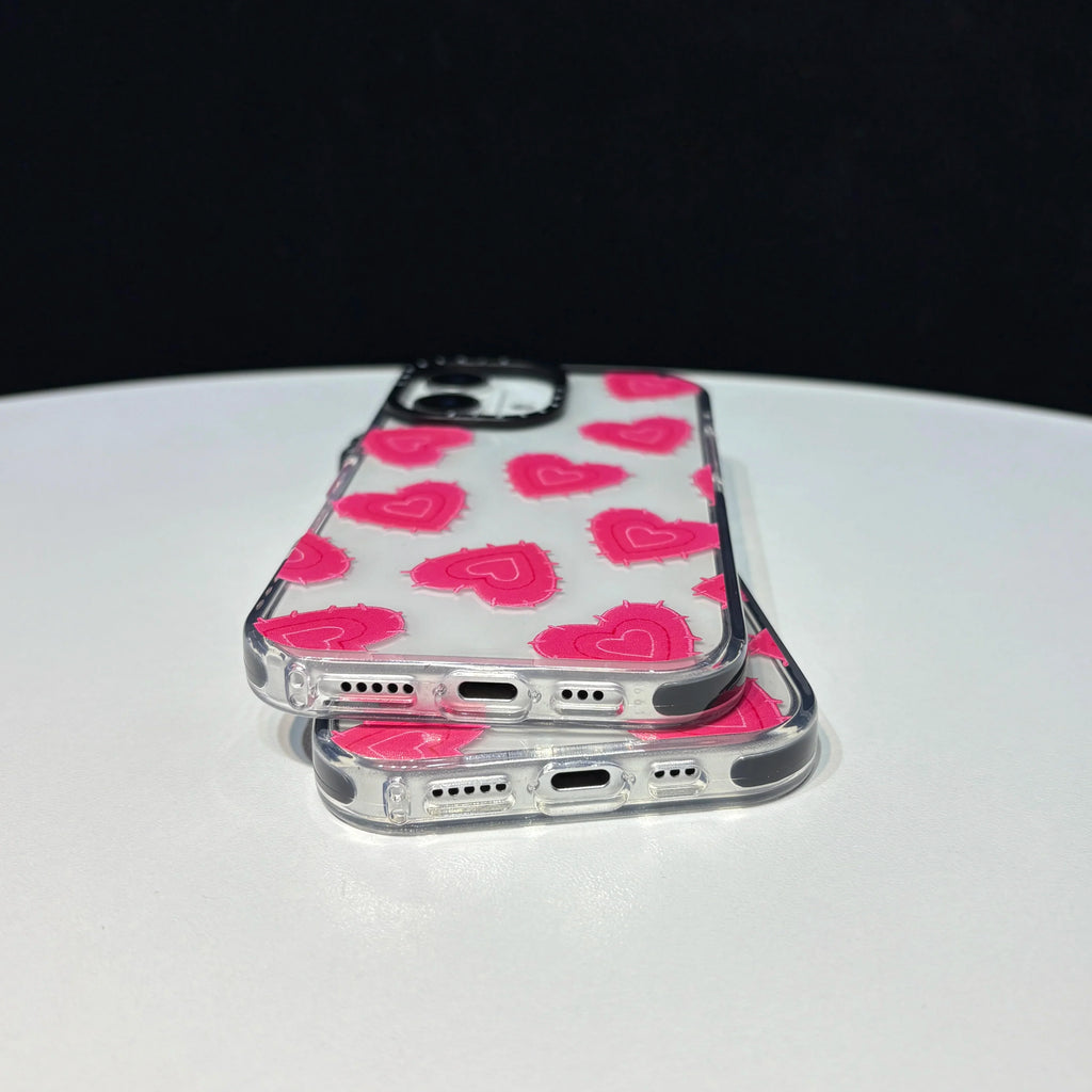 Rose Red Thorny Heart Pattern Transparent Phone Case For iPhone
