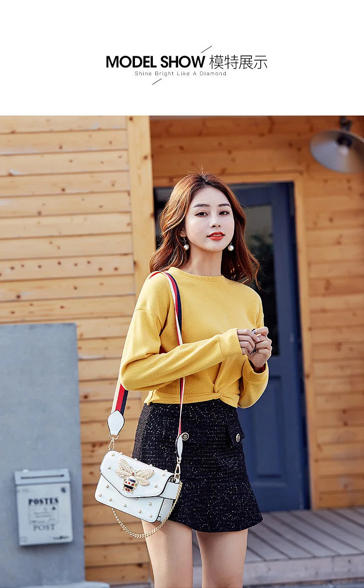 New Fashion Women's Bag Trend | Brand Pearl Bee Shoulder Bag & High Quality Temperament Ladies Crossbody Bag (Designer Luxury Handbag)