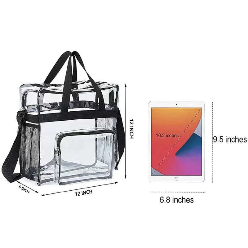 Portable PVC Clear Large Capacity Handbag | Women's Fashion Waterproof Casual Simple Crossbody Shoulder Bags & Purse (Stadium Approved)
