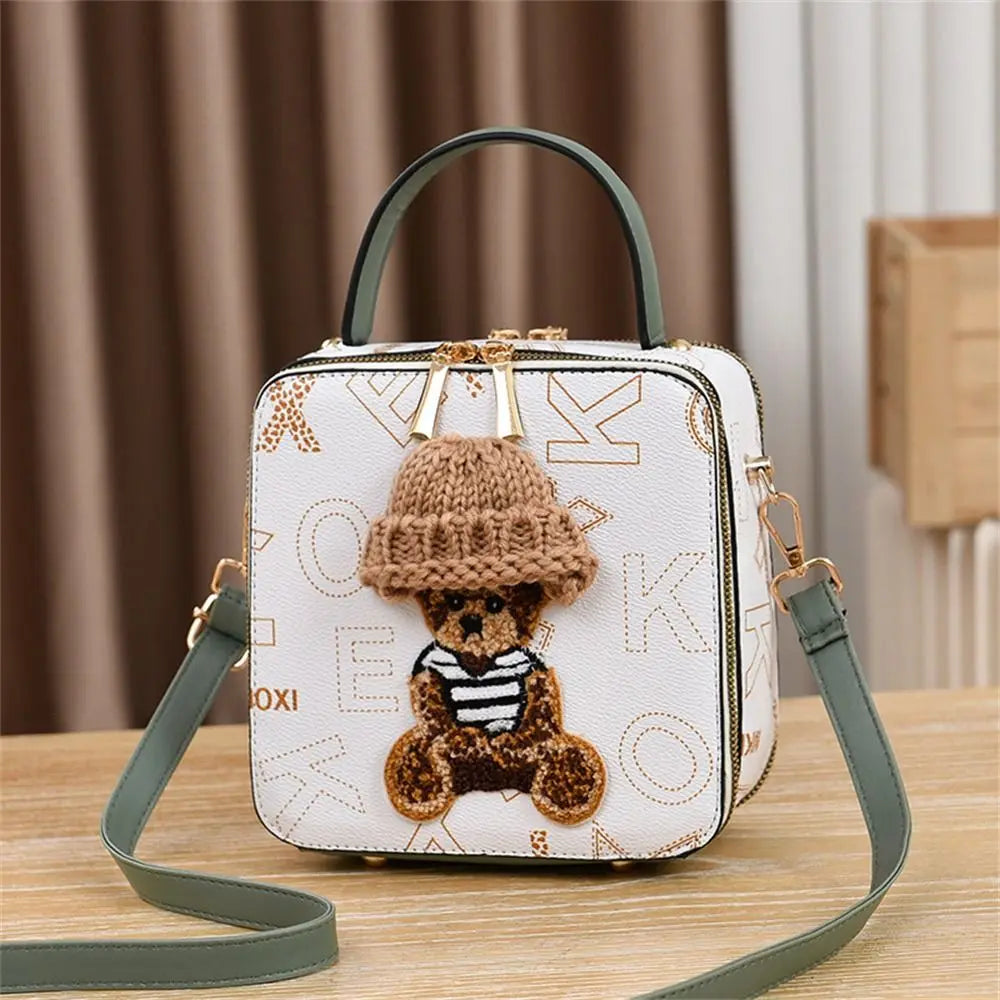 PU Leather Shoulder Bags | Fashion Simple Cute Cartoon Bear Crossbody Bag & Messenger Bag (Women's Small Square Handbags)