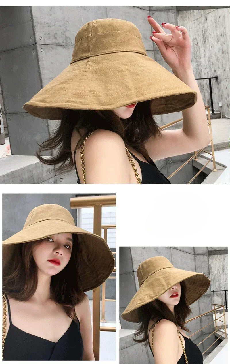 Japanese Sunshade Female Spring and Summer Sunscreen Free To Fold Big Brim Sun Hat Fisherman Hat Cover Face Oversized Hair