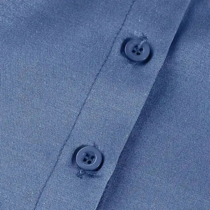 2024 Women New Lapel Pocket Splicing Casual Short Sleeved Solid Color Large Swing Denim Dress Loose Single Breasted Shirt Dress