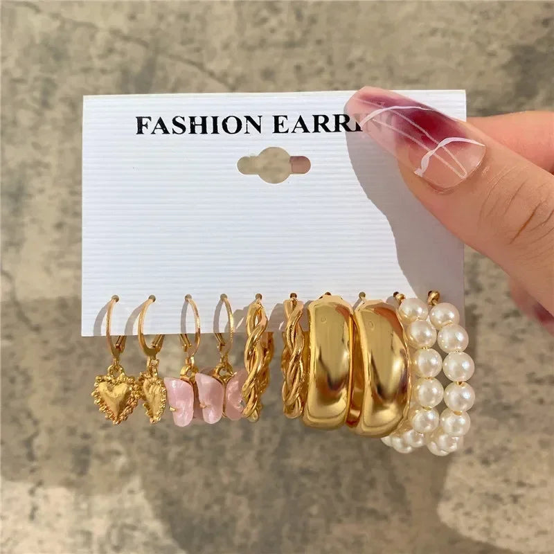 LETAPI Vintage Gold Color Circle Earrings for Women Girls Geometric Twist Dangle Earring Set New Fashion Jewelry Party Gifts