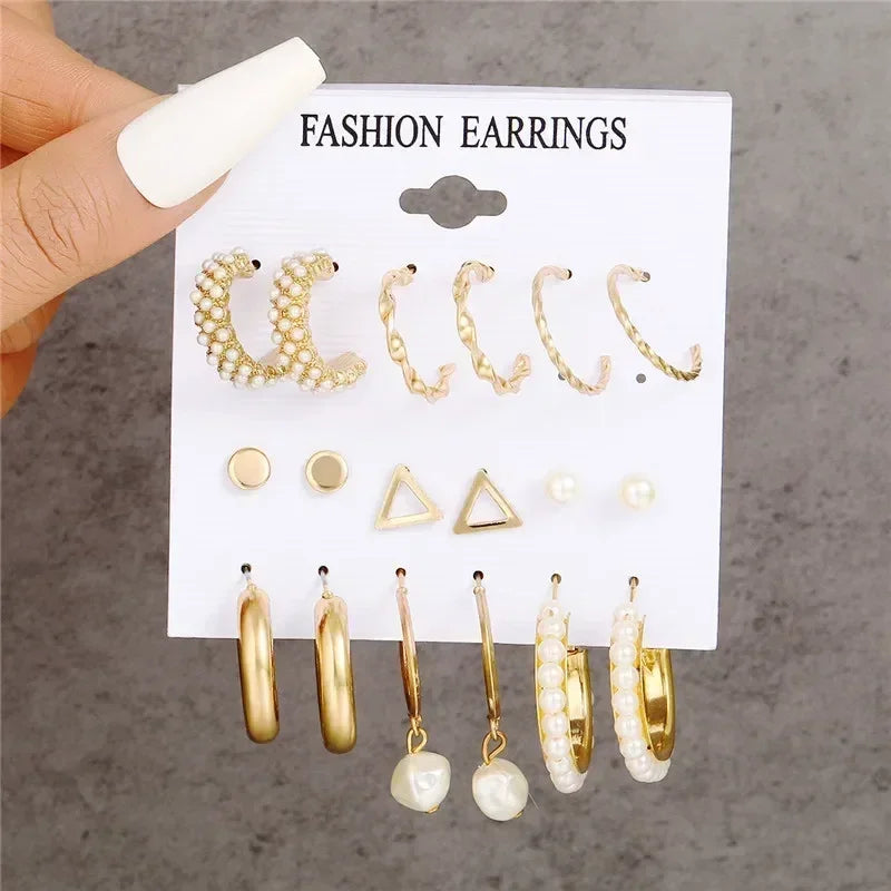 LETAPI Vintage Gold Color Circle Earrings for Women Girls Geometric Twist Dangle Earring Set New Fashion Jewelry Party Gifts
