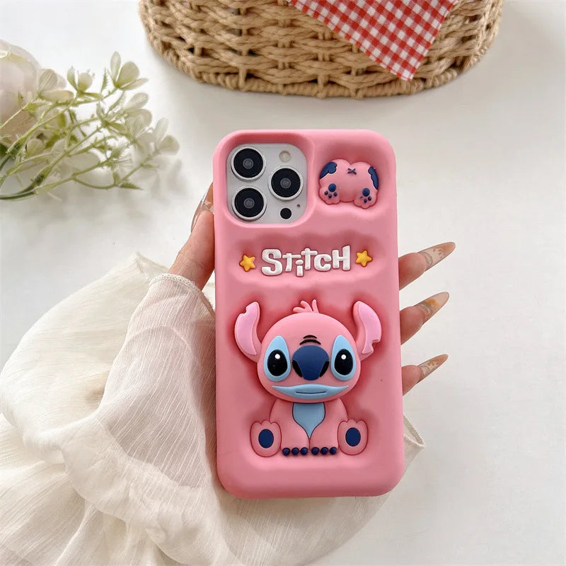 Cute Cartoon Stitch Angel Telescopic Bracket Phone Case For iPhone