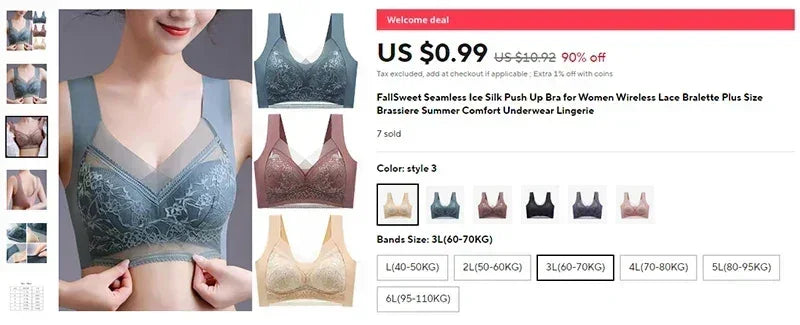 FallSweet 3PCS Lace Seamless Bra for Women Push Up Bra Ice Silk Bras No Steel Ring Bralette Brassiere Female Lingerie Underwear