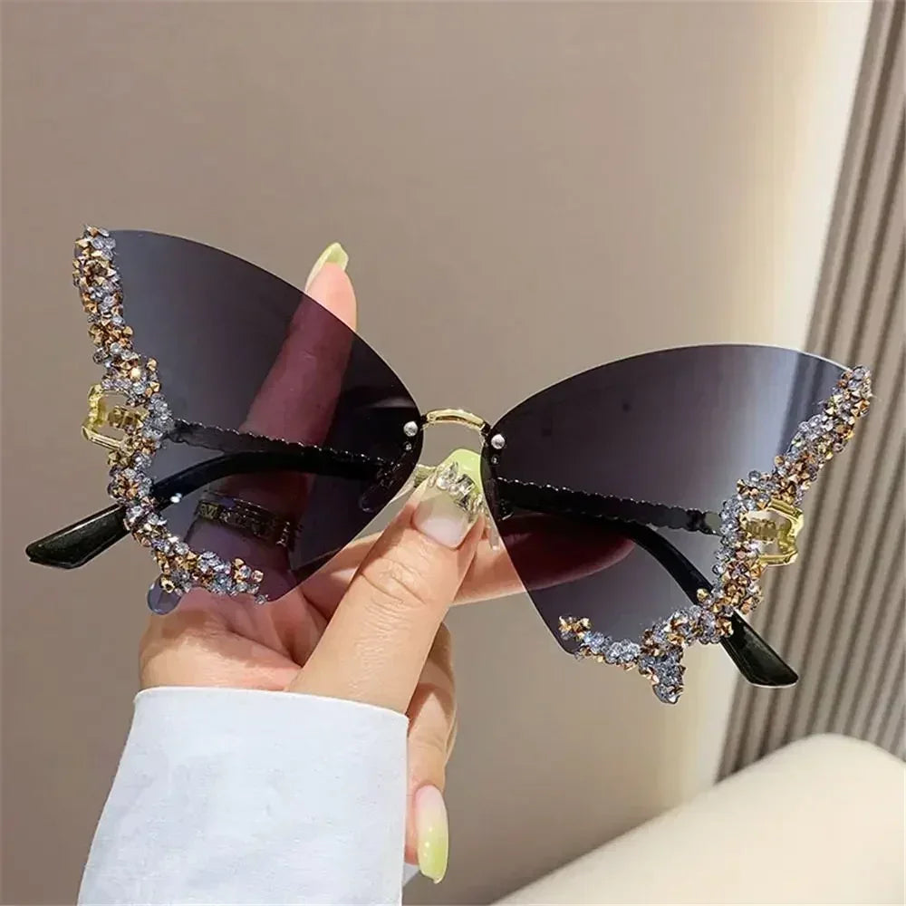 Vintage Oversized Diamond Butterfly Sunglasses Ladies Shades Purple Sunglasses for Women Bling Sun Glasses