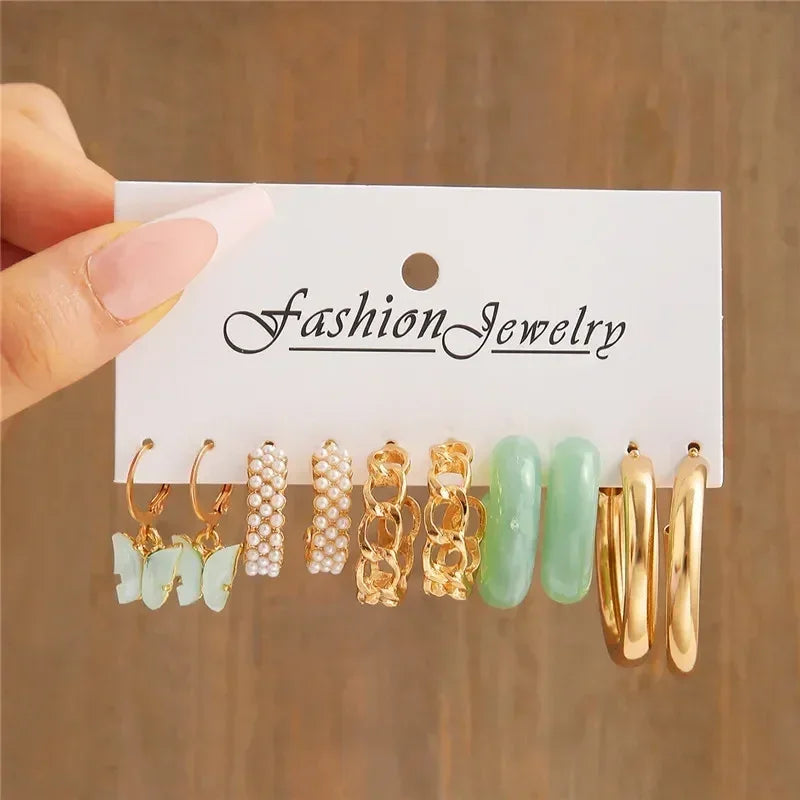 LETAPI Vintage Gold Color Circle Earrings for Women Girls Geometric Twist Dangle Earring Set New Fashion Jewelry Party Gifts