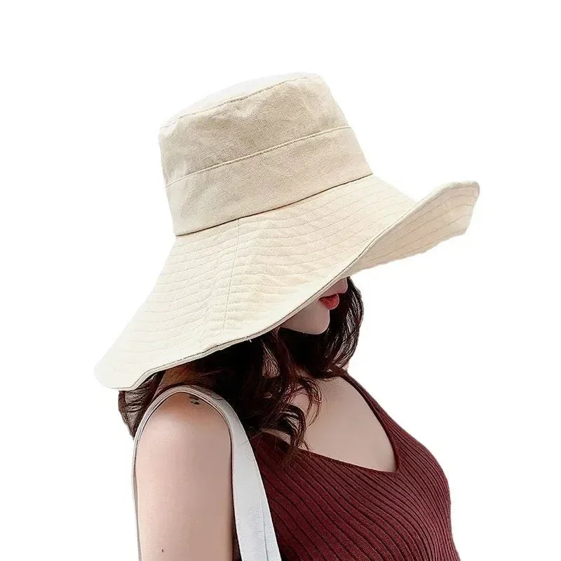 Japanese Sunshade Female Spring and Summer Sunscreen Free To Fold Big Brim Sun Hat Fisherman Hat Cover Face Oversized Hair