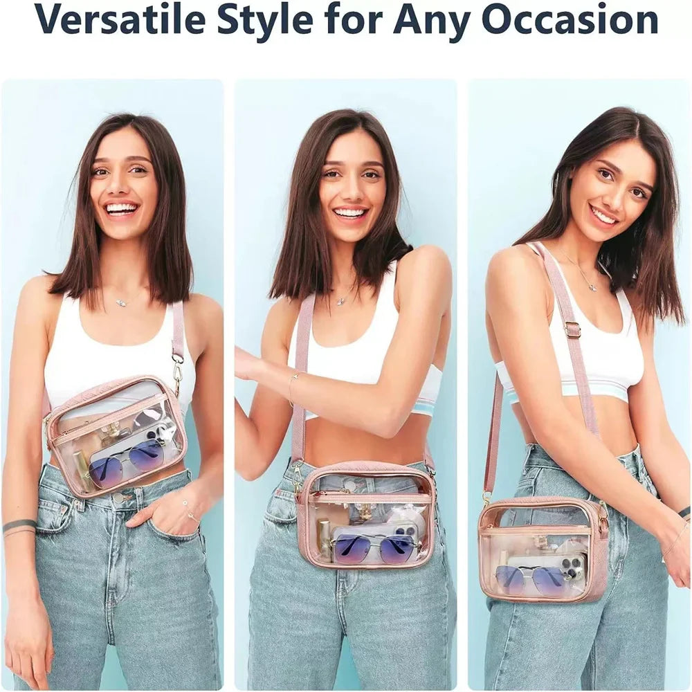 Transparent PVC Crossbody Bag | Ladies Jelly Square Shoulder Messenger Bag & Waterproof Cosmetic Bag (Female Phone Purse for Travel)