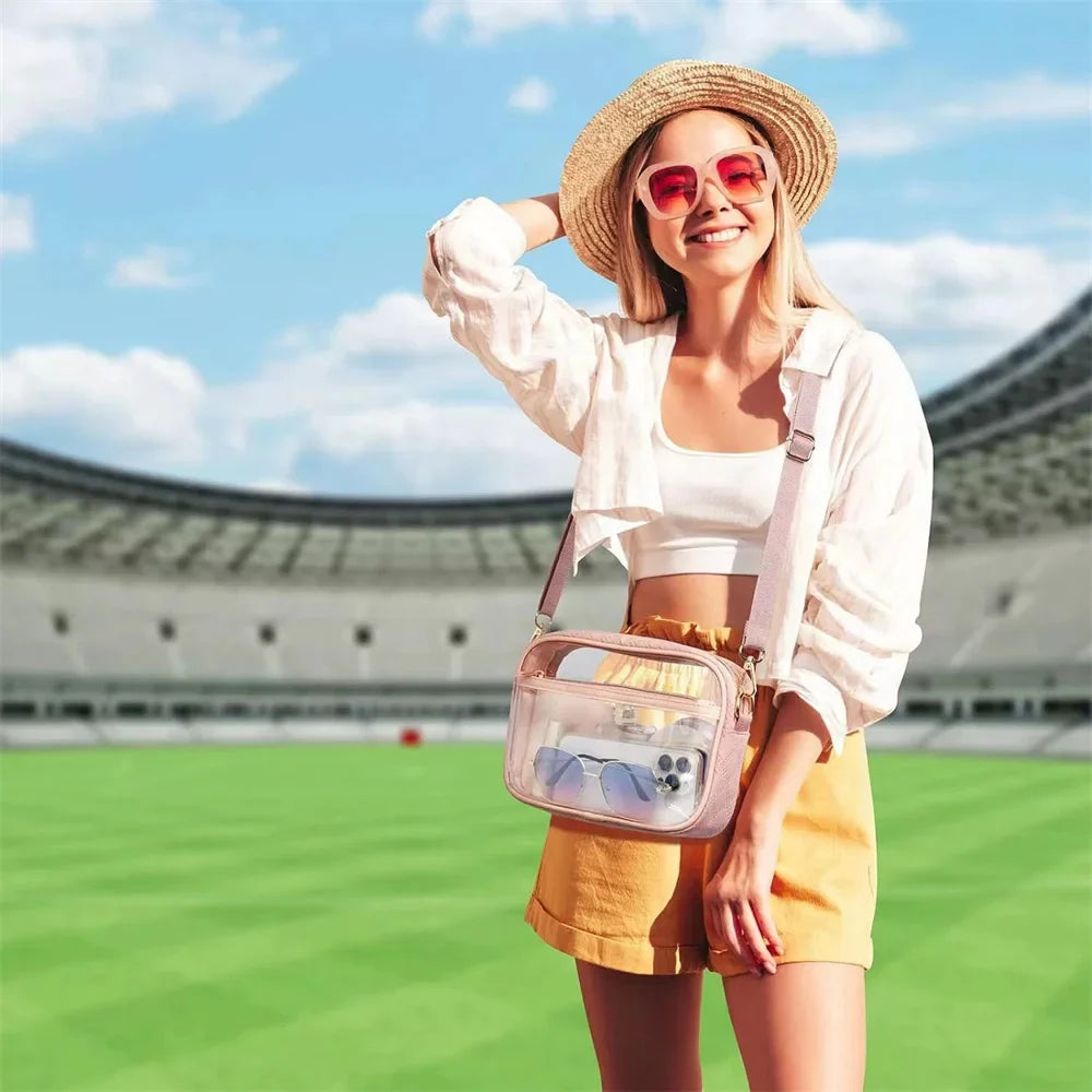 Transparent PVC Crossbody Bag | Ladies Jelly Square Shoulder Messenger Bag & Waterproof Cosmetic Bag (Female Phone Purse for Travel)