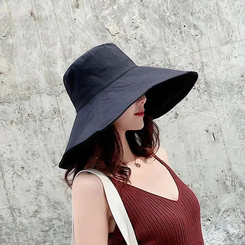 Japanese Sunshade Female Spring and Summer Sunscreen Free To Fold Big Brim Sun Hat Fisherman Hat Cover Face Oversized Hair