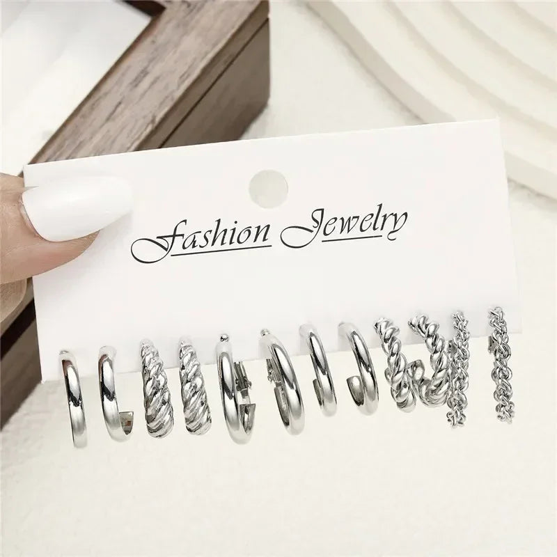 LETAPI Vintage Gold Color Circle Earrings for Women Girls Geometric Twist Dangle Earring Set New Fashion Jewelry Party Gifts