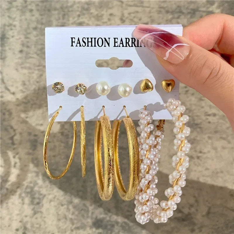 LETAPI Vintage Gold Color Circle Earrings for Women Girls Geometric Twist Dangle Earring Set New Fashion Jewelry Party Gifts