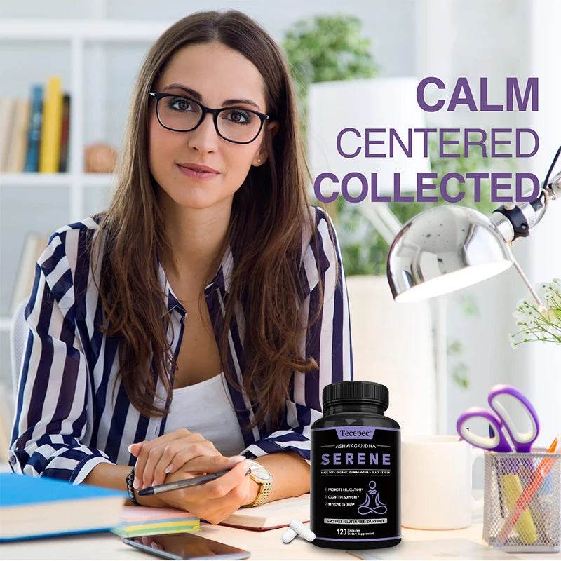 Organic Ashwagandha 1300 mg Supplement with Black Pepper Root Powder to Help Relieve Stress and Stay Calm, 120 Capsules