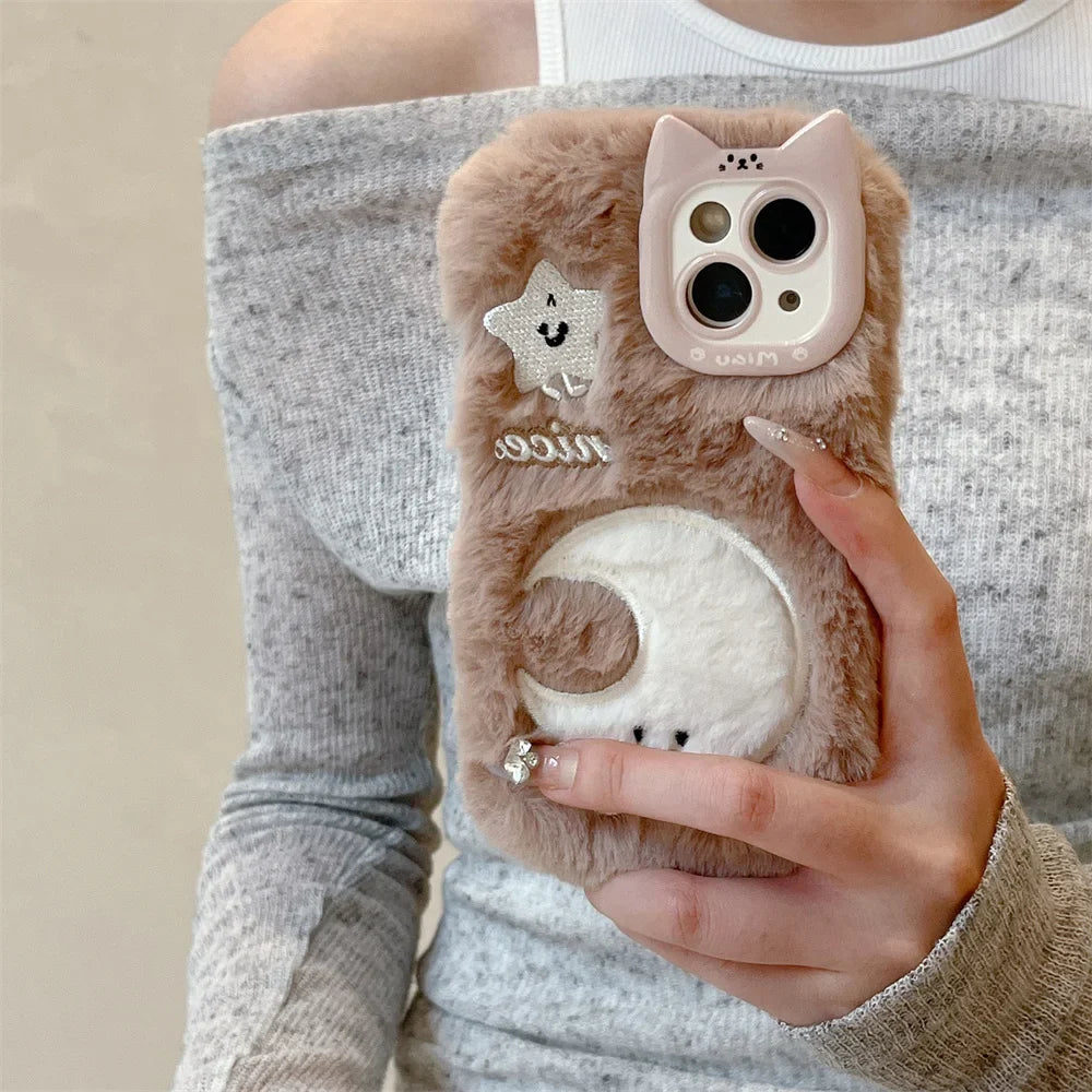 Soft Plush Cute Star Moon Phone Case