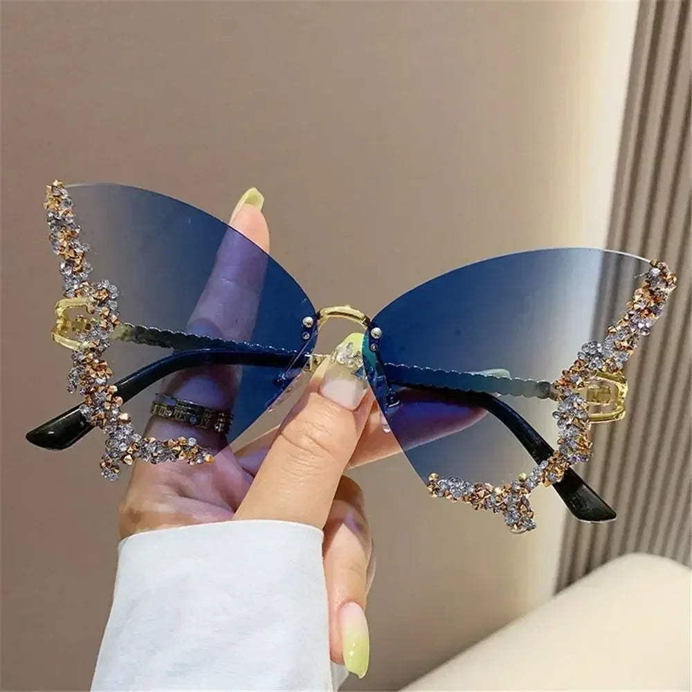 Vintage Oversized Diamond Butterfly Sunglasses Ladies Shades Purple Sunglasses for Women Bling Sun Glasses