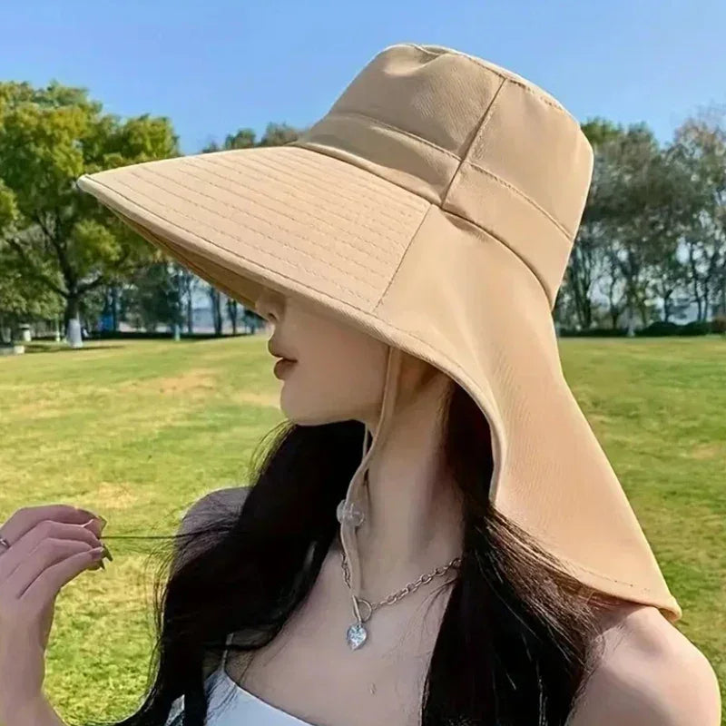 New summer ponytail hat with large brim sun visor women's neck protection fisherman's hat outdoor hat