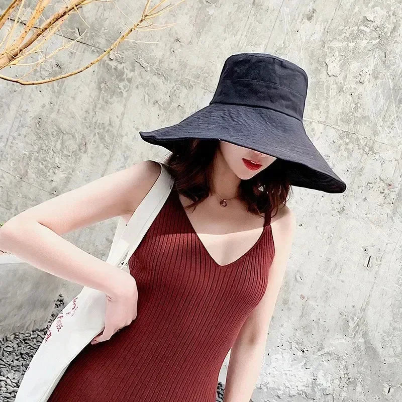 Japanese Sunshade Female Spring and Summer Sunscreen Free To Fold Big Brim Sun Hat Fisherman Hat Cover Face Oversized Hair