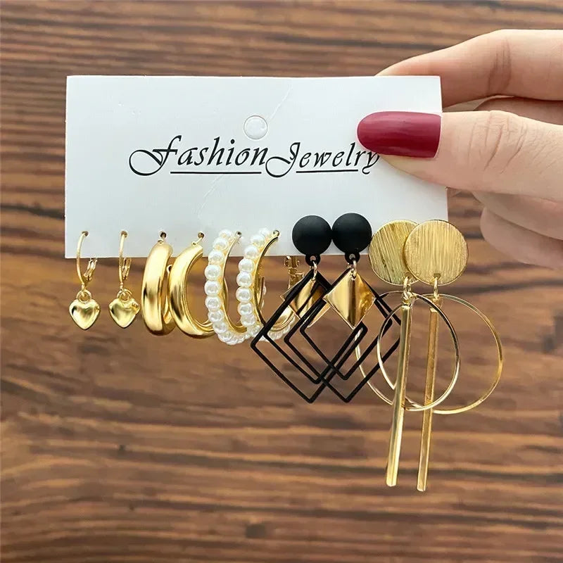 LETAPI Vintage Gold Color Circle Earrings for Women Girls Geometric Twist Dangle Earring Set New Fashion Jewelry Party Gifts