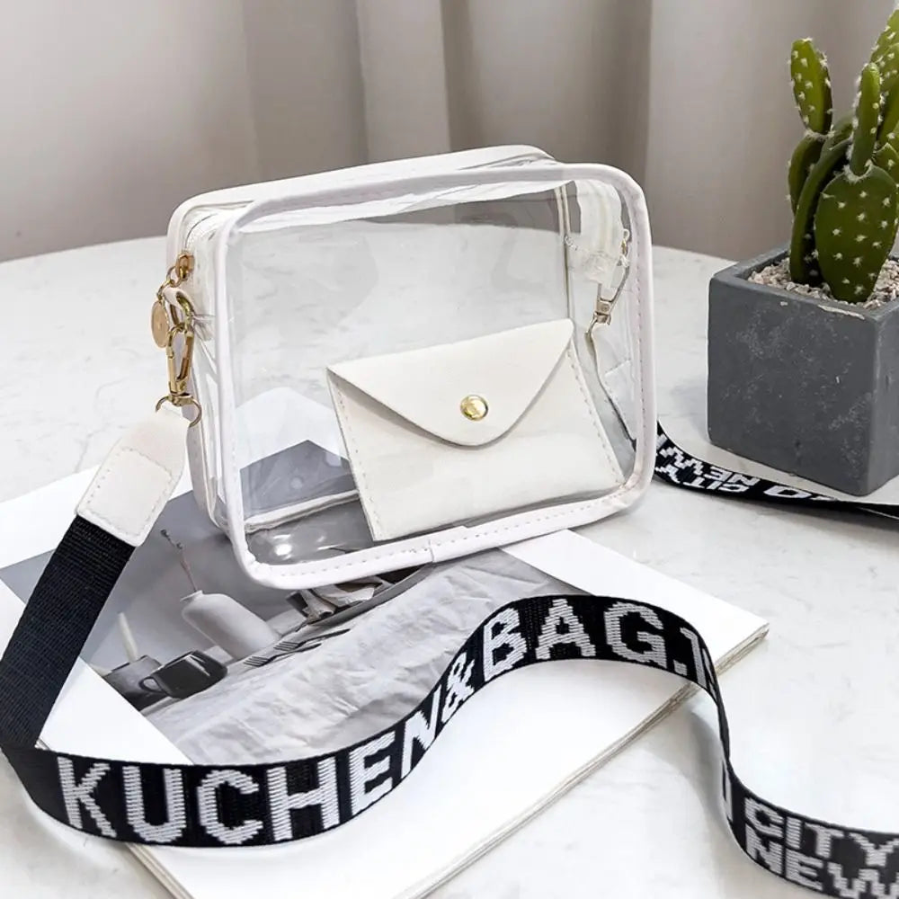 Transparent Crossbody Bag for Women | Candy Color Letter Fashion Shoulder Bag & PVC Transparent Jelly Bag (Small Square Bag)
