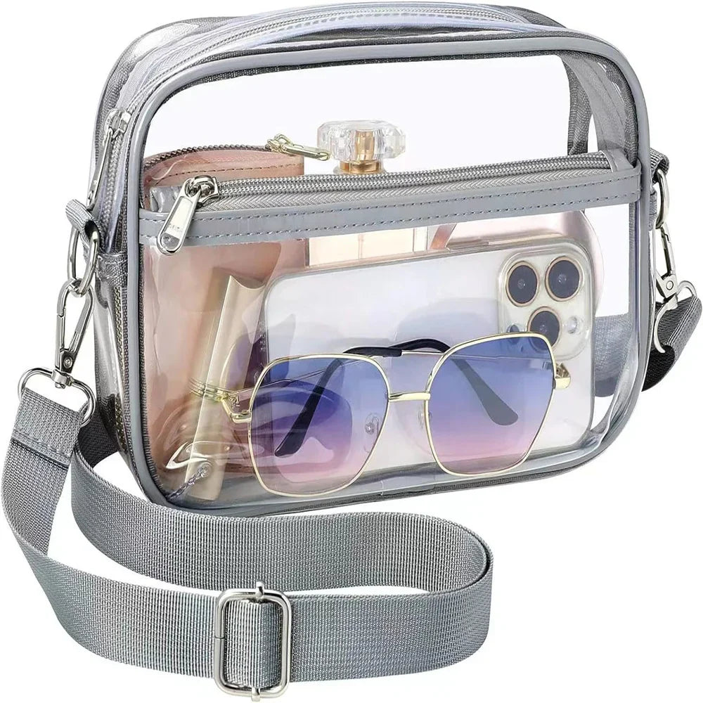 Transparent PVC Crossbody Bag | Ladies Jelly Square Shoulder Messenger Bag & Waterproof Cosmetic Bag (Female Phone Purse for Travel)