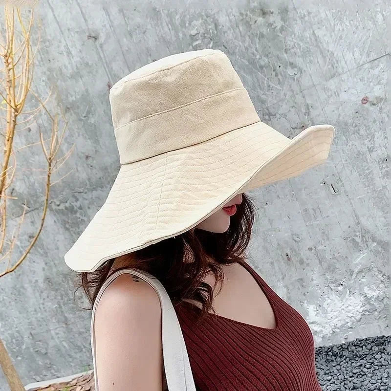 Japanese Sunshade Female Spring and Summer Sunscreen Free To Fold Big Brim Sun Hat Fisherman Hat Cover Face Oversized Hair
