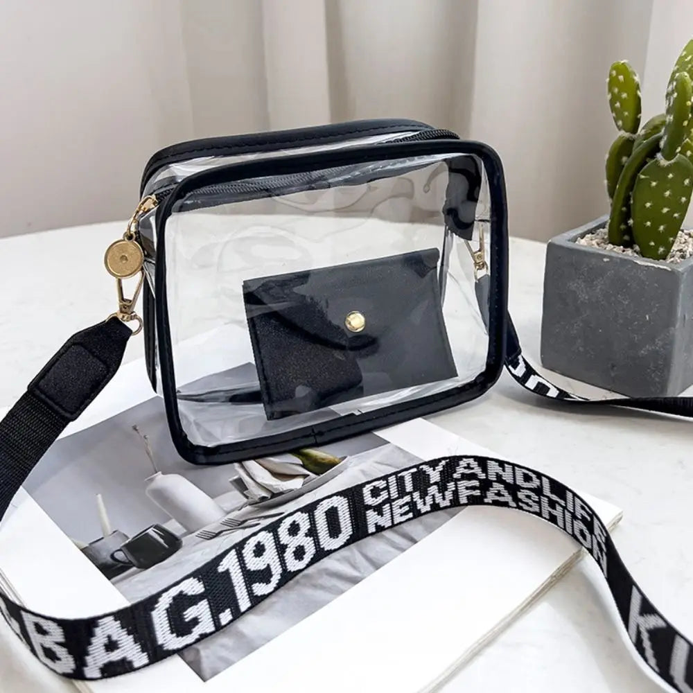 Transparent Crossbody Bag for Women | Candy Color Letter Fashion Shoulder Bag & PVC Transparent Jelly Bag (Small Square Bag)