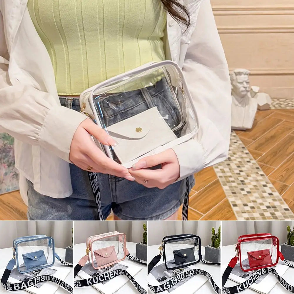 Transparent Crossbody Bag for Women | Candy Color Letter Fashion Shoulder Bag & PVC Transparent Jelly Bag (Small Square Bag)