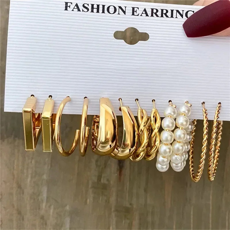 LETAPI Vintage Gold Color Circle Earrings for Women Girls Geometric Twist Dangle Earring Set New Fashion Jewelry Party Gifts