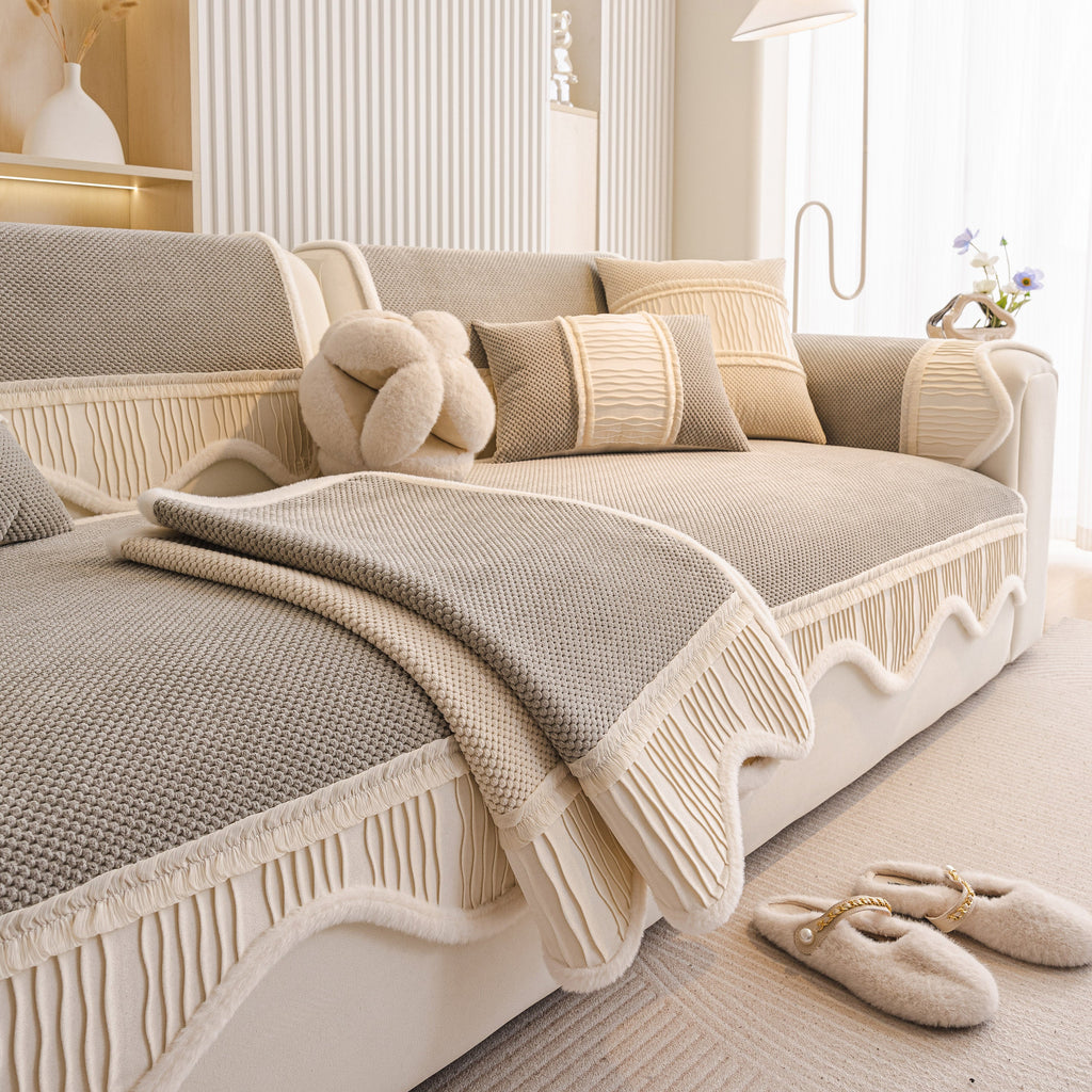 Dog Washable Sofa Protector Cover, Non-Slip Couch Slipcover with Soft Furry Trim