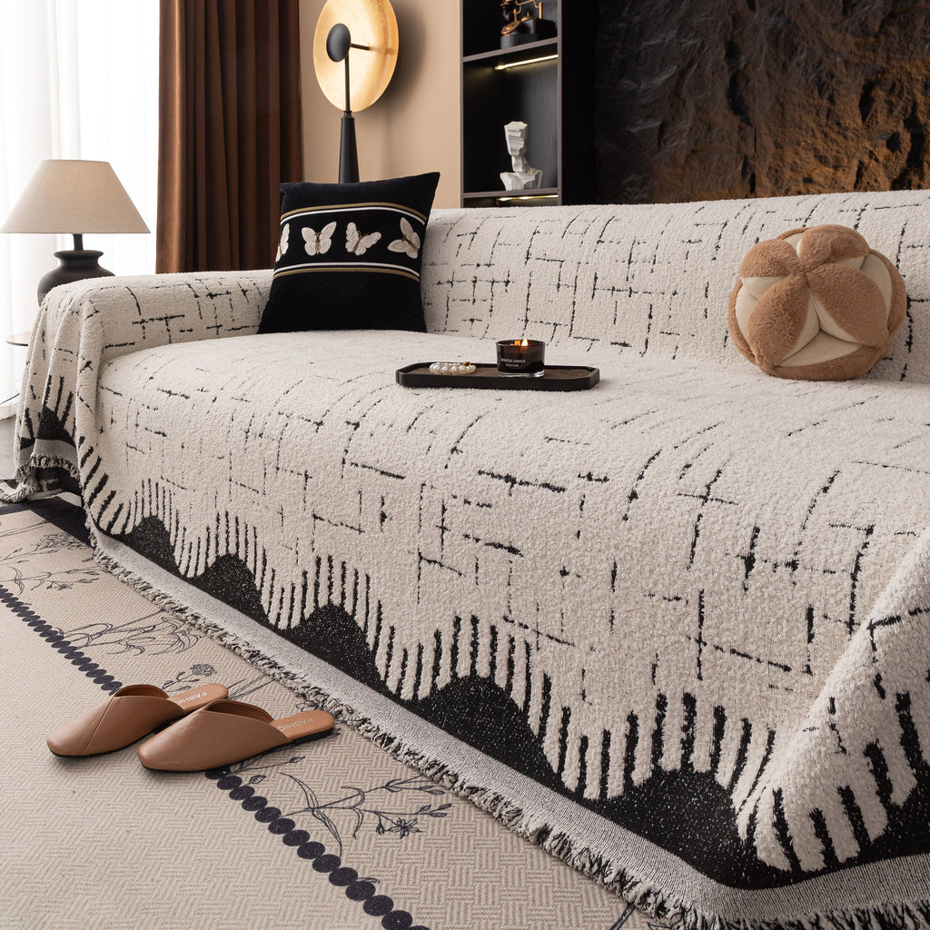 Chenille Sofa Cover Throw Blanket Woven Textured Decorative Furniture Slipcover