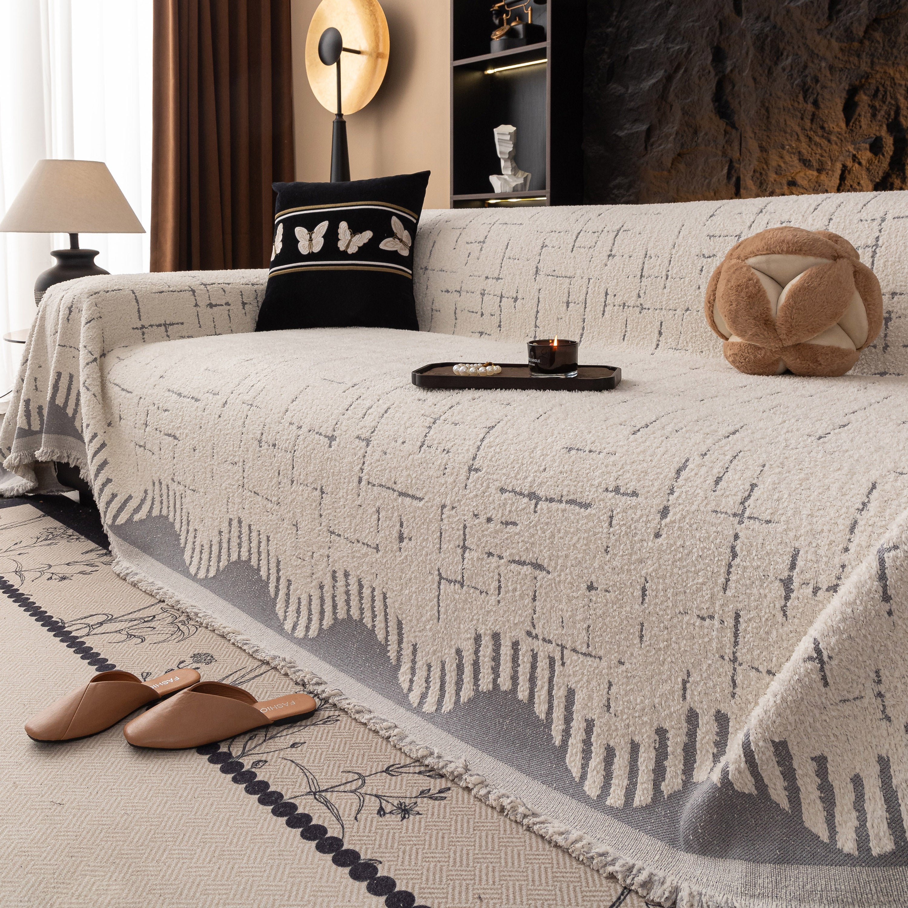 Chenille Sofa Cover Throw Blanket Woven Textured Decorative Furniture Slipcover