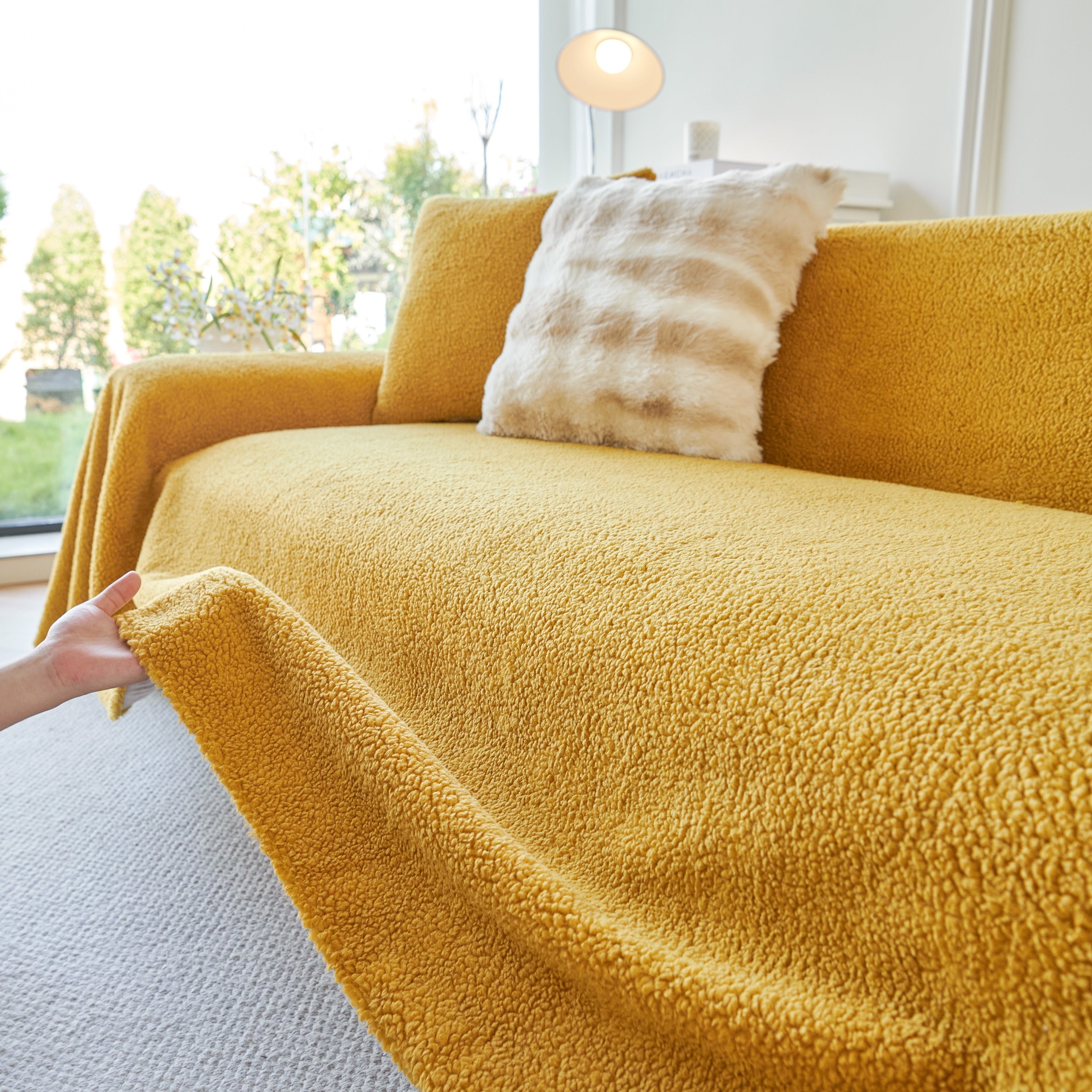 Thick Sherpa Fleece Sofa Protector Cover Stylish Durable Slipcovers for Couches and Chairs