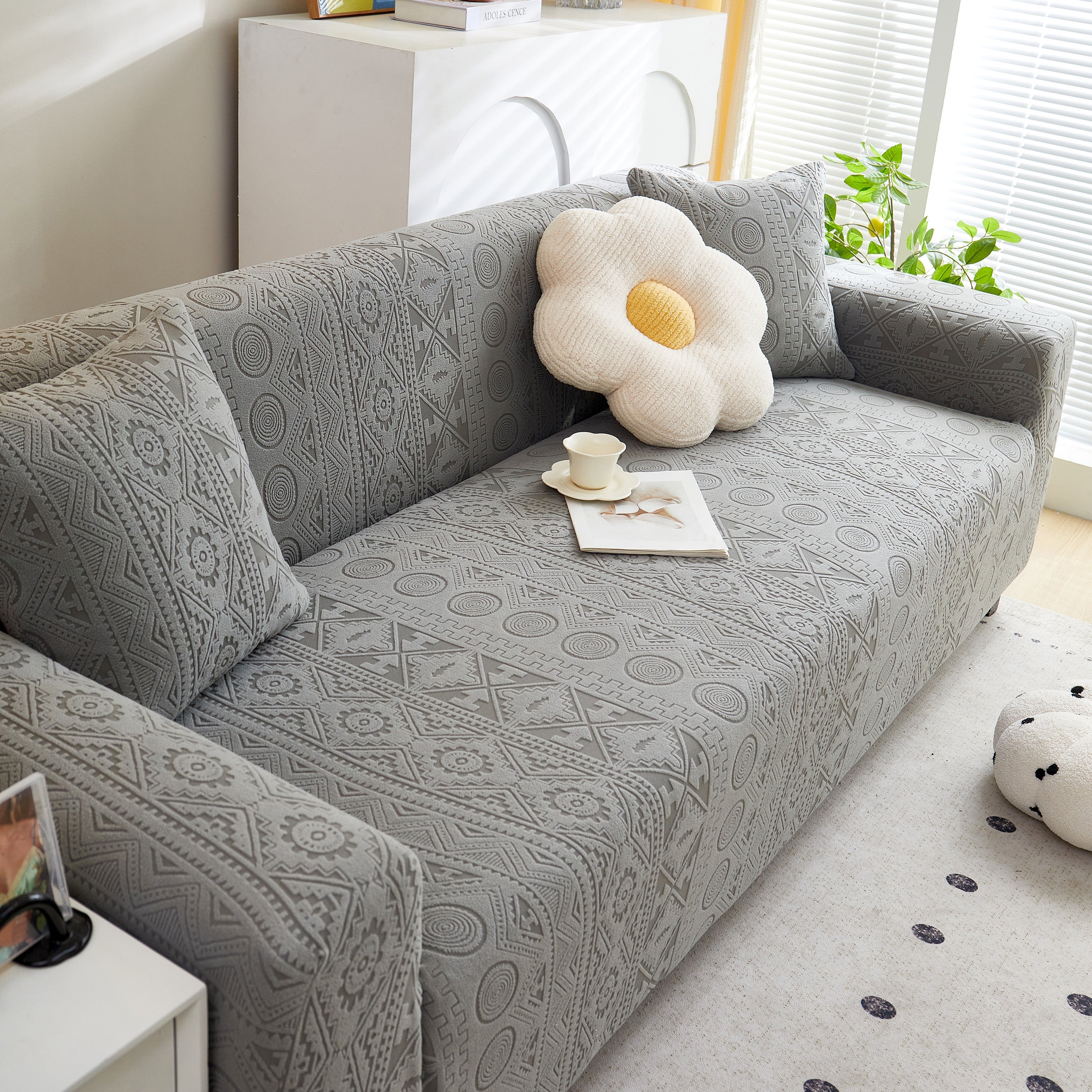 Embossed Geometric Elastic Sofa Cover Boho Stylish Decorative Furniture Covers