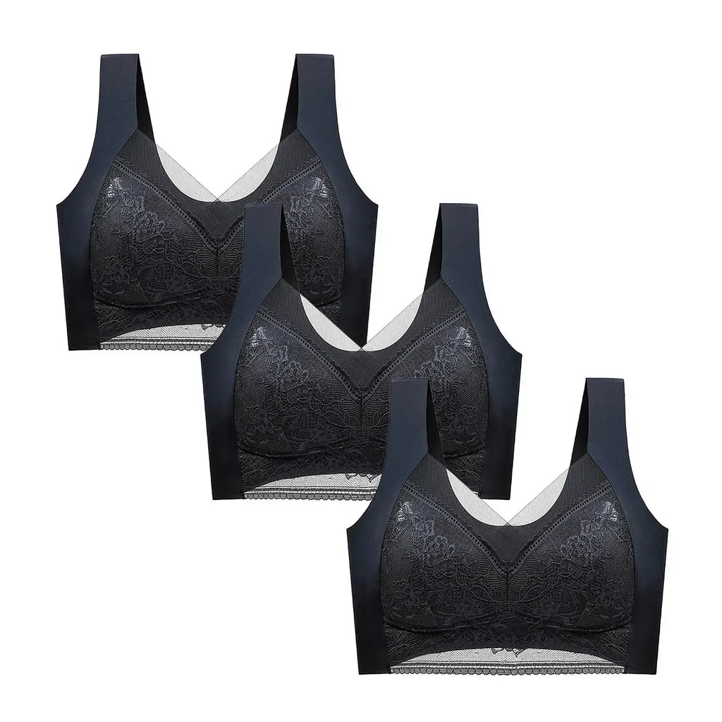 FallSweet 3PCS Lace Push Up Bras for Women Sexy Wireless Bra Ice Silk Deep V Bralette Tops Female Lingerie Mom's Underwear L-5XL