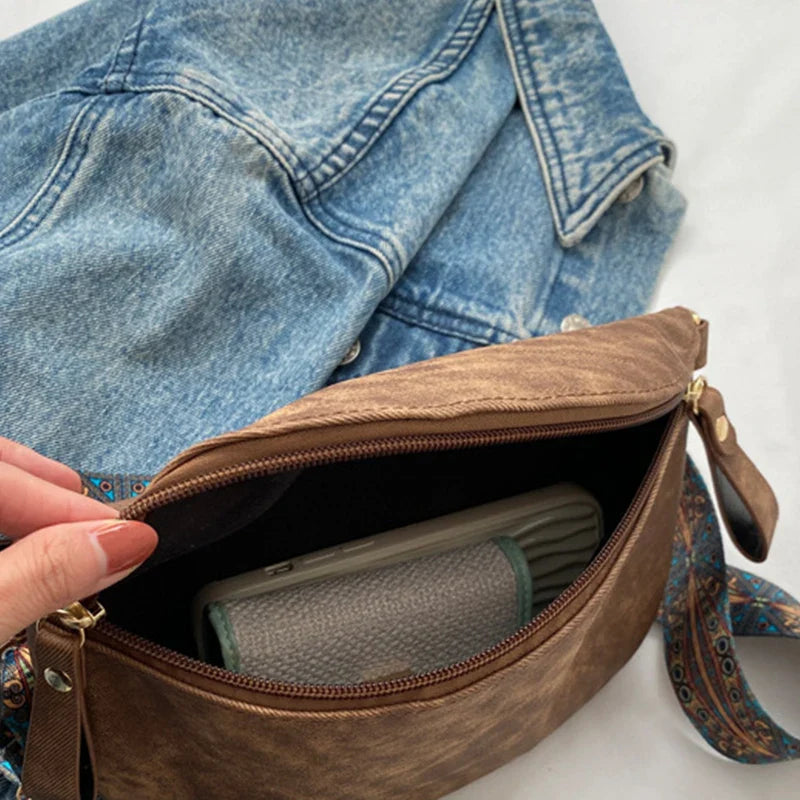 Stylish Hobo Solid Color Satchel | Luxury Designer Chest Bag & Women's PU Leather Waist Bags (Wide Strap Fashion Fanny Shoulder Pack)