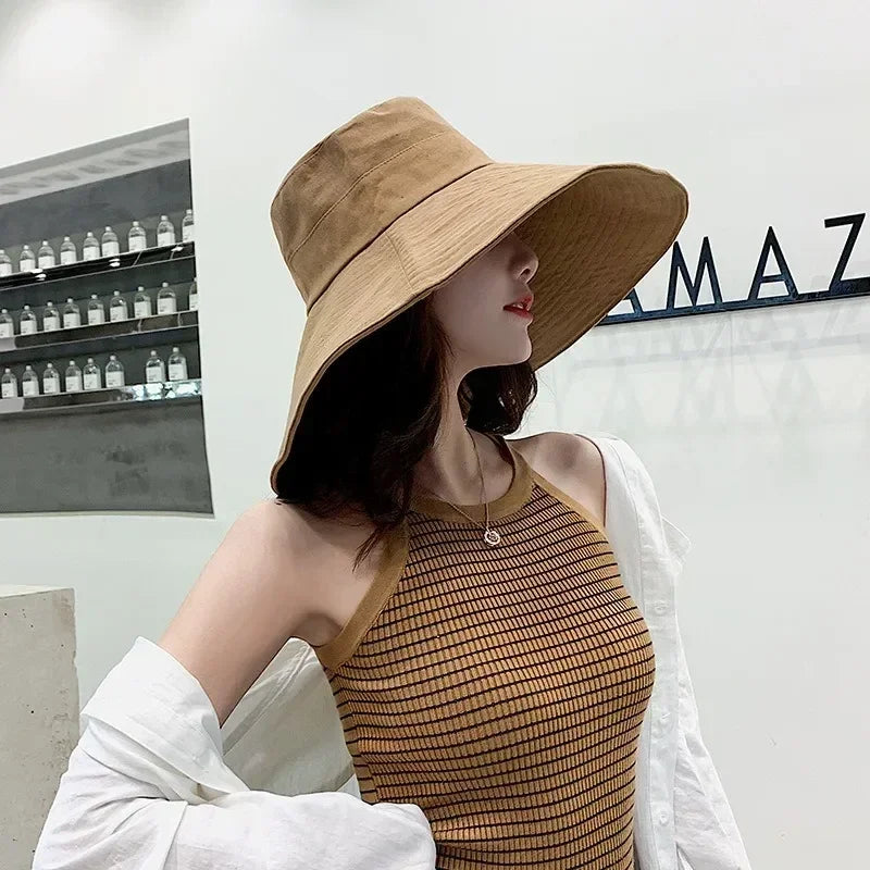 Japanese Sunshade Female Spring and Summer Sunscreen Free To Fold Big Brim Sun Hat Fisherman Hat Cover Face Oversized Hair