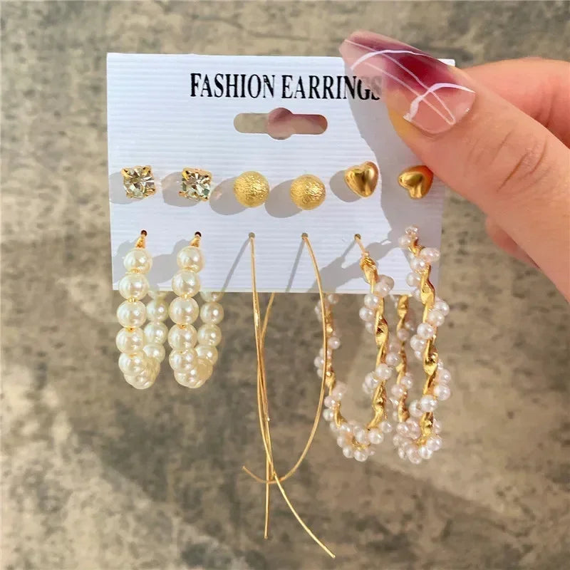 LETAPI Vintage Gold Color Circle Earrings for Women Girls Geometric Twist Dangle Earring Set New Fashion Jewelry Party Gifts
