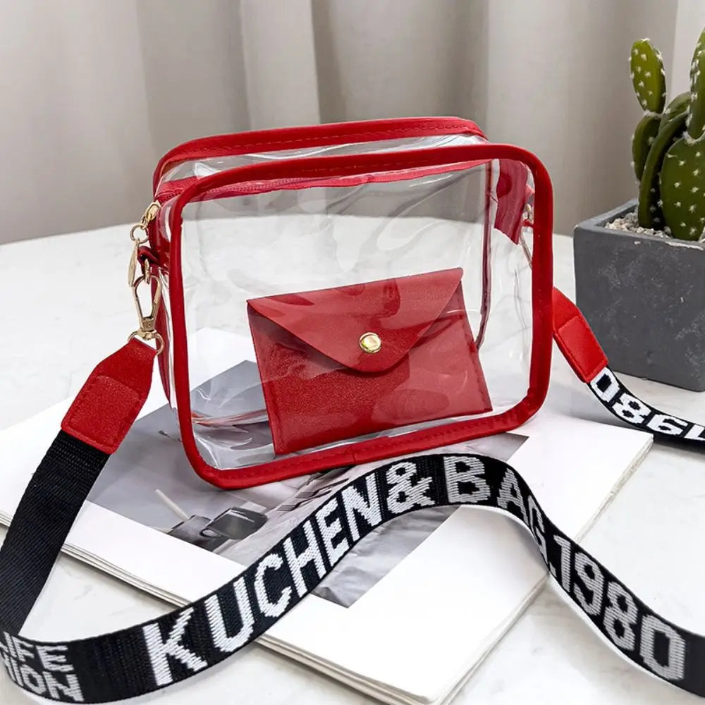 Transparent Crossbody Bag for Women | Candy Color Letter Fashion Shoulder Bag & PVC Transparent Jelly Bag (Small Square Bag)