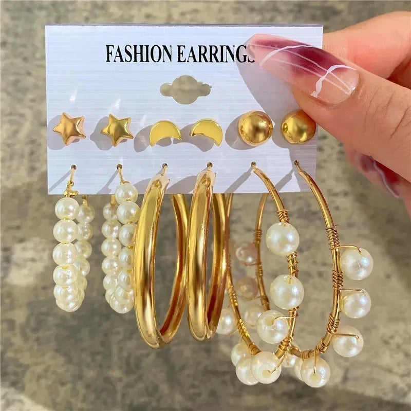 LETAPI Vintage Gold Color Circle Earrings for Women Girls Geometric Twist Dangle Earring Set New Fashion Jewelry Party Gifts