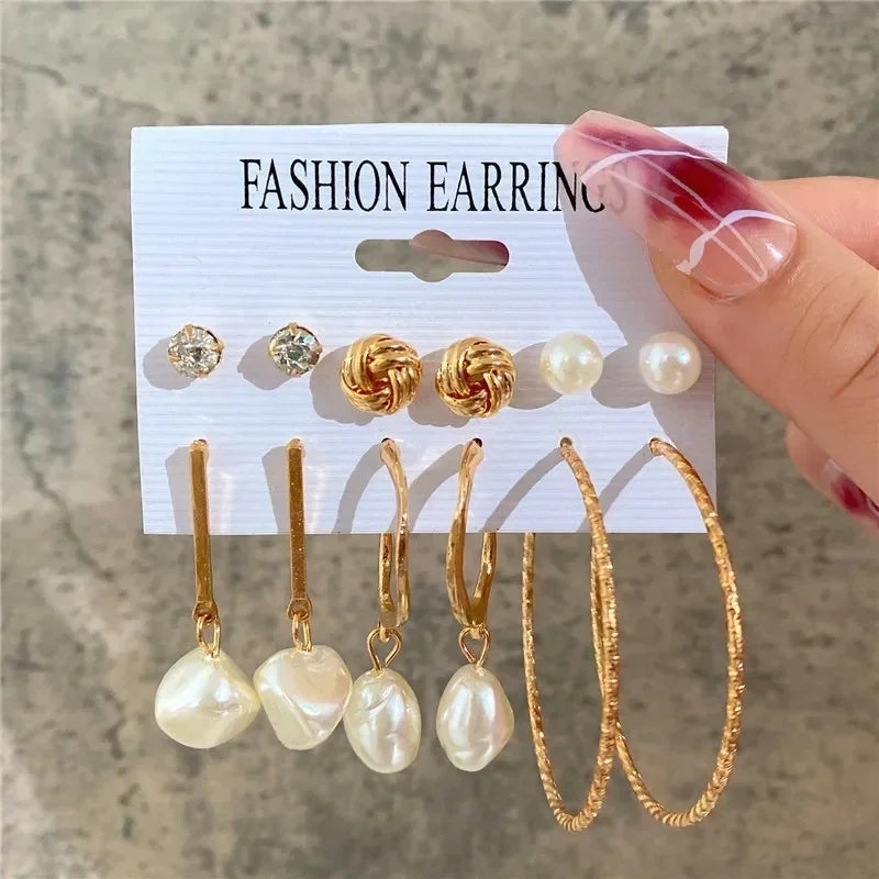 LETAPI Vintage Gold Color Circle Earrings for Women Girls Geometric Twist Dangle Earring Set New Fashion Jewelry Party Gifts
