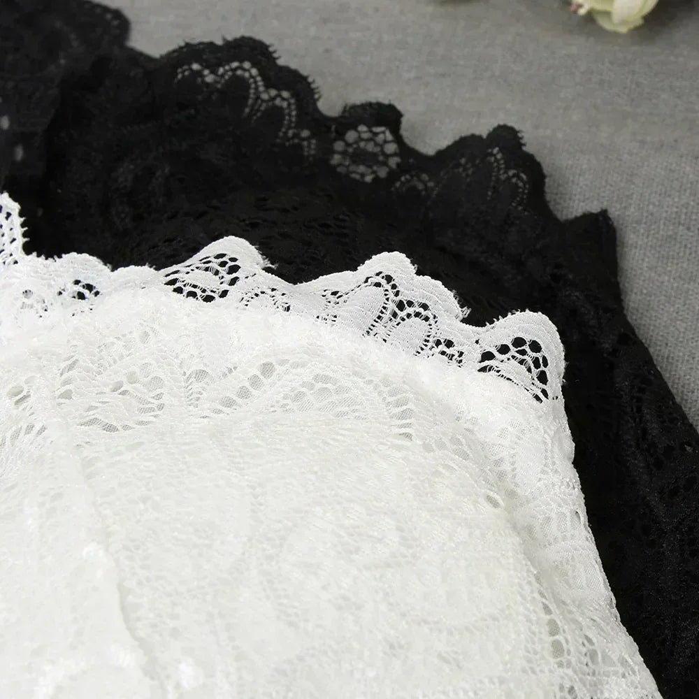 New Women Black White Sexy Tank Tops Lace Floral Crochet Padded Bra Cotton Tank Tops Sexy V-Neck Lace Crochet Vest Casual