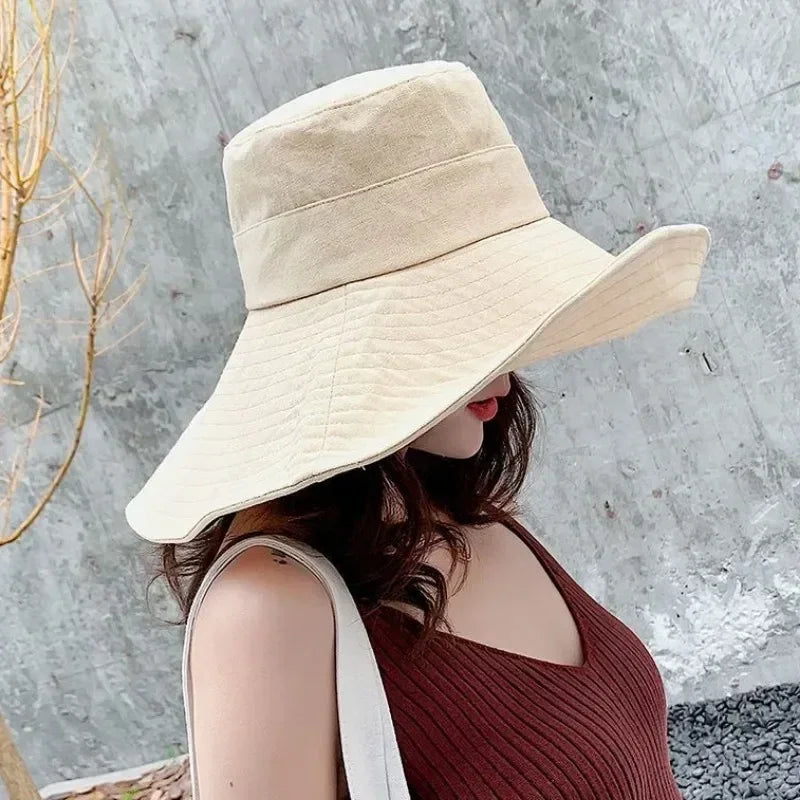 Japanese Sunshade Female Spring and Summer Sunscreen Free To Fold Big Brim Sun Hat Fisherman Hat Cover Face Oversized Hair